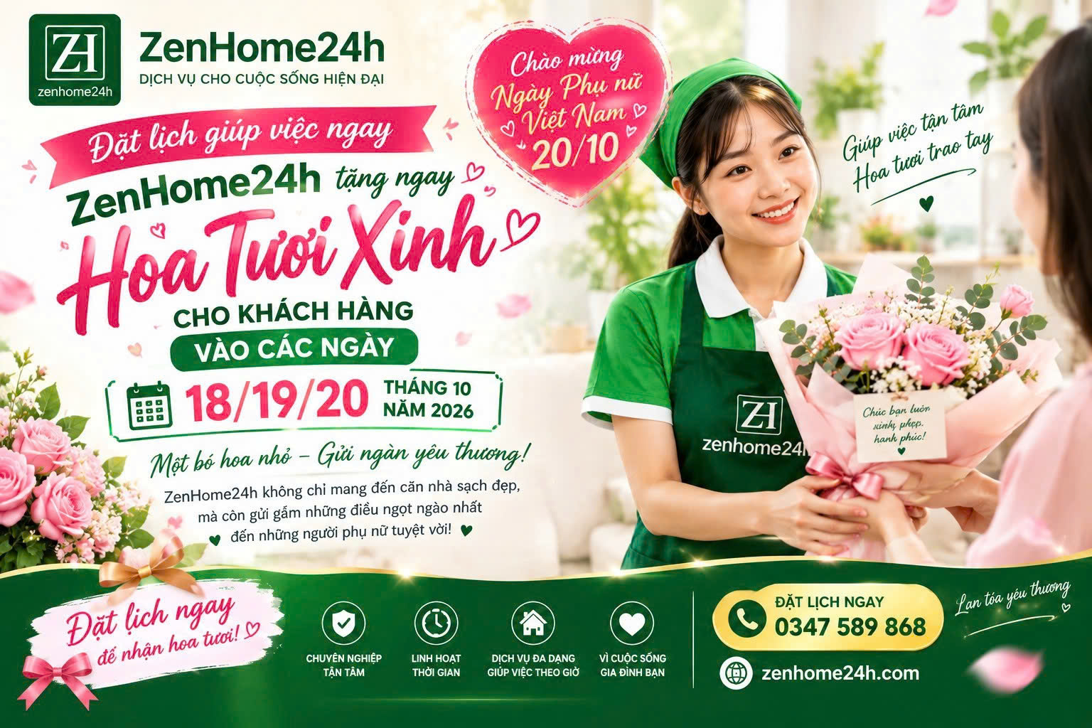 Đặt Lịch Dọn Nhà, Nhận Hoa Tươi Từ ZenHome24h